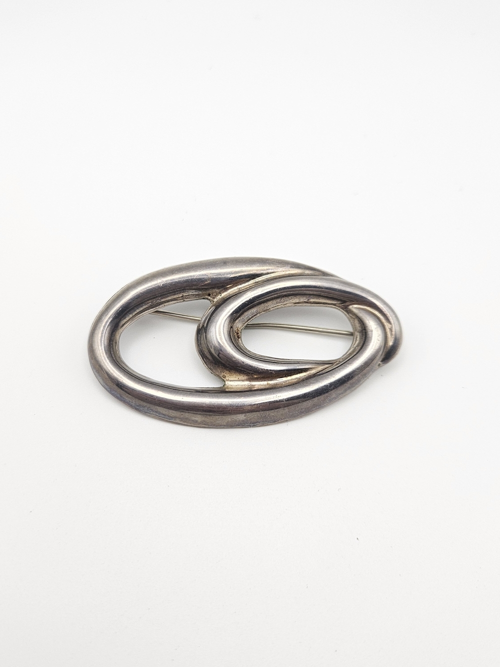 Vintage Oval Double Loop Brooch - Sterling Silver
